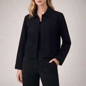 Eileen Fisher Black Twill Denim Jacket Womens S Cropped Shacket Cotton Goth